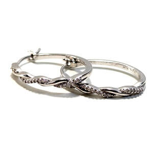 Sterling Silver - 925 SUN Stylish Hoop Earrings Twisted Front U-Shaped 3.22g